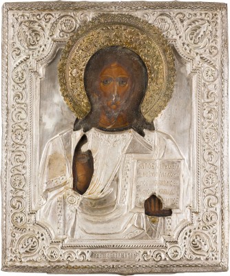 Bild IKONE MIT CHRISTUS PANTOKRATOR MIT OKLAD