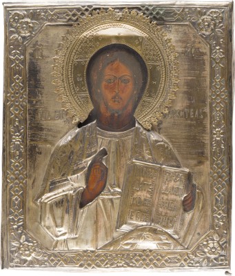 Bild IKONE MIT CHRISTUS PANTOKRATOR MIT OKLAD