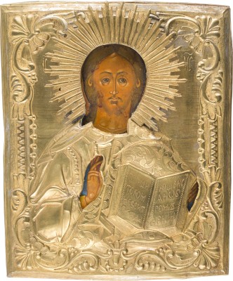 Bild IKONE MIT CHRISTUS PANTOKRATOR MIT OKLAD
