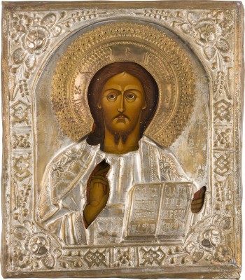 Bild IKONE MIT CHRISTUS PANTOKRATOR MIT OKLAD