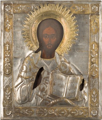 Bild IKONE MIT CHRISTUS PANTOKRATOR MIT OKLAD
