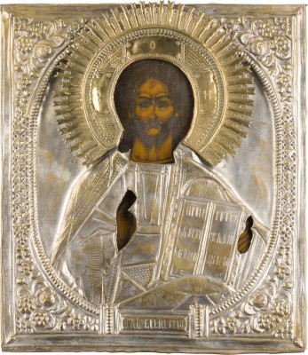 Bild IKONE MIT CHRISTUS PANTOKRATOR MIT OKLAD