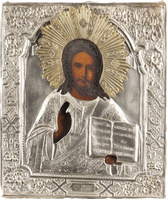 Bild IKONE MIT CHRISTUS PANTOKRATOR MIT OKLAD