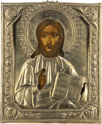 Bild IKONE MIT CHRISTUS PANTOKRATOR MIT OKLAD