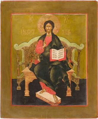 Bild GROSSFORMATIGE UND FEINE IKONE MIT DEM THRONENDEN CHRISTUS PANTOKRATOR