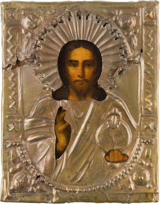 Bild KLEINE IKONE MIT CHRISTUS DEM WELTENHERRSCHER MIT OKLAD