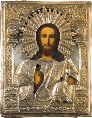 Bild KLEINE IKONE MIT CHRISTUS DEM WELTENHERRSCHER MIT OKLAD