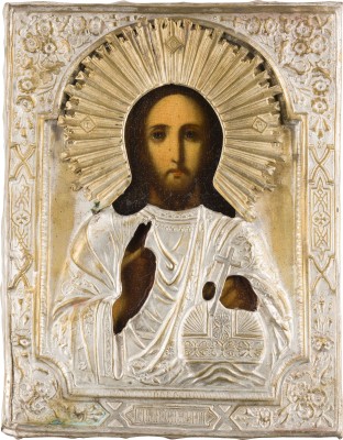 Bild KLEINE IKONE MIT CHRISTUS DEM WELTENHERRSCHER MIT OKLAD