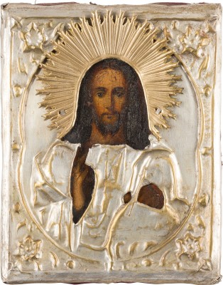 Bild KLEINE IKONE MIT CHRISTUS DEM WELTENHERRSCHER MIT OKLAD