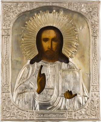 Bild IKONE MIT CHRISTUS PANTOKRATOR MIT OKLAD