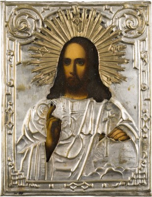 Bild KLEINE IKONE MIT CHRISTUS DEM WELTENHERRSCHER MIT OKLAD