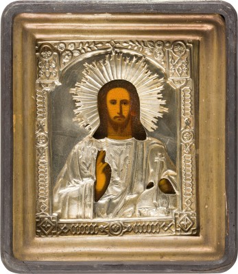 Bild IKONE MIT CHRISTUS PANTOKRATOR MIT OKLAD IM KIOT