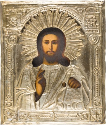 Bild IKONE MIT CHRISTUS PANTOKRATOR MIT OKLAD