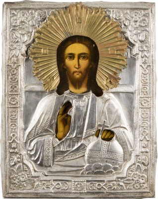 Picture KLEINE IKONE MIT CHRISTUS DEM WELTENHERRSCHER MIT OKLAD