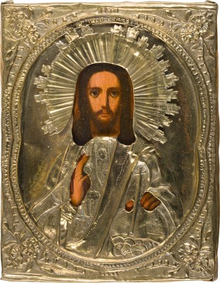 Picture KLEINE IKONE MIT CHRISTUS DEM WELTENHERRSCHER MIT OKLAD