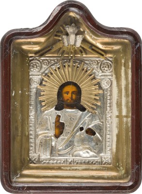 Bild KLEINE IKONE MIT CHRISTUS PANTOKRATOR MIT OKLAD IM KIOT