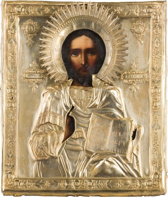 Auktion 156<br>IKONE MIT CHRISTUS PANTOKRATOR MIT OKLAD