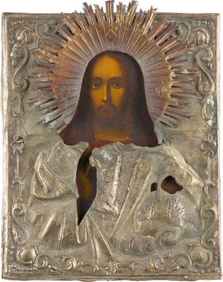 Bild KLEINE IKONE MIT CHRISTUS DEM WELTENHERRSCHER MIT OKLAD