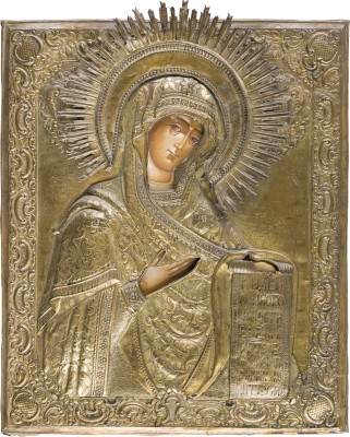 Bild GROSSE IKONE MIT DER GOTTESMUTTER AUS EINER DEESIS MIT OKLAD