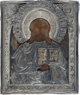 Bild KLEINE IKONE MIT CHRISTUS PANTOKRATOR MIT SILBER-OKLAD