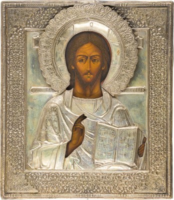 Bild GROSSE IKONE MIT CHRISTUS PANTOKRATOR MIT OKLAD
