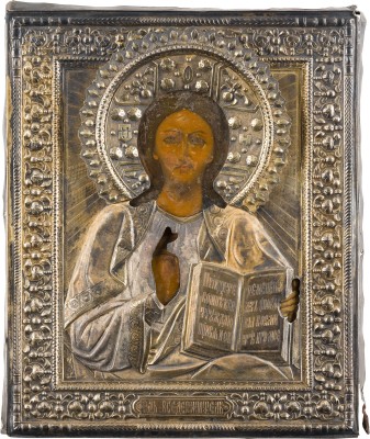 Auktion 156<br>IKONE MIT CHRISTUS PANTOKRATOR MIT VERMEIL-OKLAD