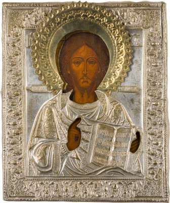 Auktion 156<br>IKONE MIT CHRISTUS PANTOKRATOR MIT OKLAD