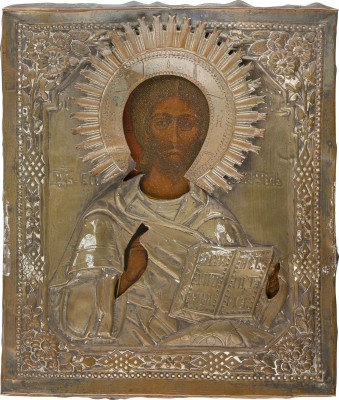 Auktion 156<br>IKONE MIT CHRISTUS PANTOKRATOR MIT OKLAD