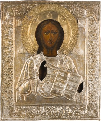 Bild IKONE MIT CHRISTUS PANTOKRATOR MIT OKLAD