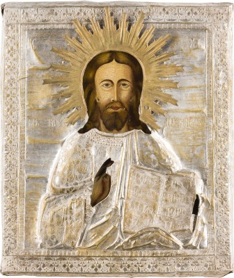 Bild IKONE MIT CHRISTUS PANTOKRATOR MIT OKLAD