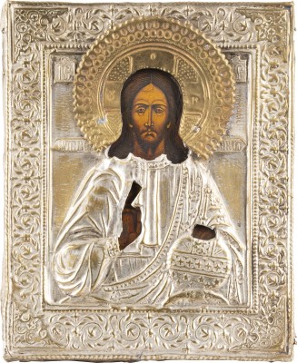 Bild KLEINE IKONE MIT CHRISTUS DEM WELTENHERRSCHER MIT OKLAD