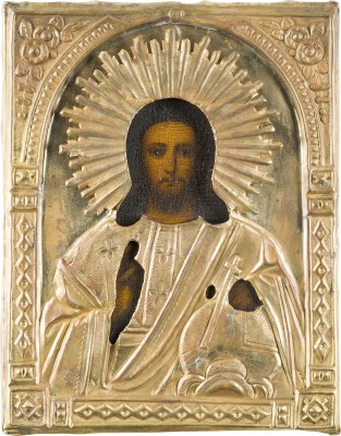 Bild KLEINE IKONE MIT CHRISTUS DEM WELTENHERRSCHER MIT OKLAD