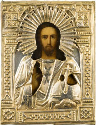 Bild KLEINE IKONE MIT CHRISTUS DEM WELTENHERRSCHER MIT OKLAD