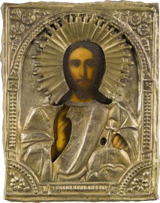 Bild KLEINE IKONE MIT CHRISTUS DEM WELTENHERRSCHER MIT OKLAD