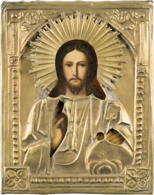 Bild KLEINE IKONE MIT CHRISTUS DEM WELTENHERRSCHER MIT OKLAD