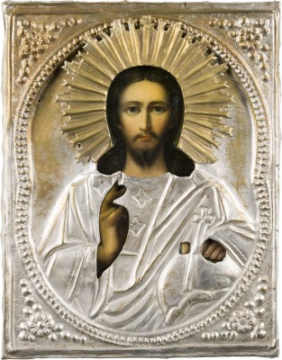 Bild KLEINE IKONE MIT CHRISTUS DEM WELTENHERRSCHER MIT OKLAD