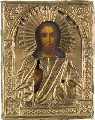 Bild KLEINE IKONE MIT CHRISTUS DEM WELTENHERRSCHER MIT OKLAD