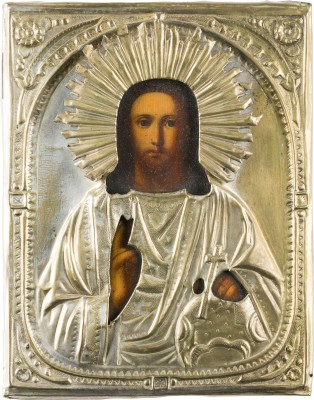 Bild KLEINE IKONE MIT CHRISTUS DEM WELTENHERRSCHER MIT OKLAD