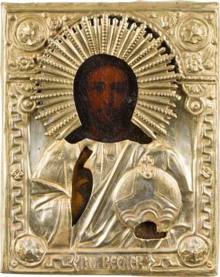 Picture KLEINE IKONE MIT CHRISTUS DEM WELTENHERRSCHER MIT OKLAD