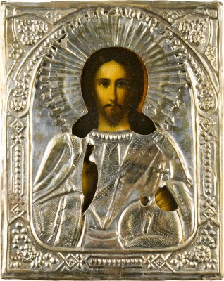 Bild KLEINE IKONE MIT CHRISTUS DEM WELTENHERRSCHER MIT OKLAD