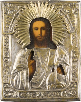 Bild KLEINE IKONE MIT CHRISTUS DEM WELTENHERRSCHER MIT OKLAD