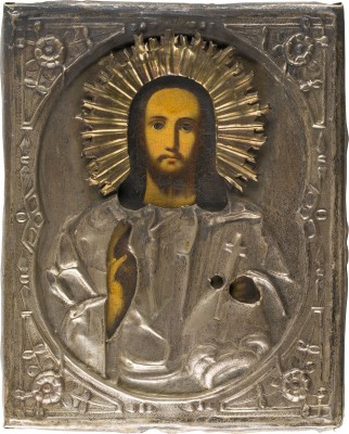 Bild KLEINE IKONE MIT CHRISTUS DEM WELTENHERRSCHER MIT OKLAD