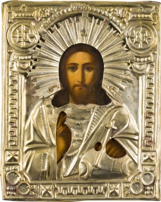 Bild KLEINE IKONE MIT CHRISTUS DEM WELTENHERRSCHER MIT OKLAD