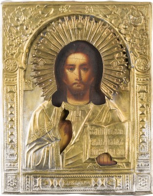 Bild KLEINE IKONE MIT CHRISTUS PANTOKRATOR MIT OKLAD