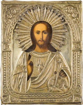 Bild IKONE MIT CHRISTUS DEM WELTENHERRSCHER MIT OKLAD