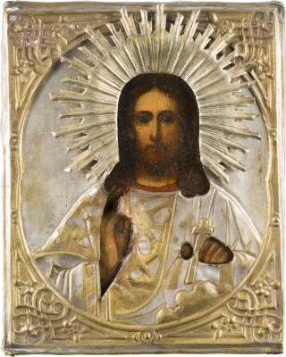 Picture KLEINE IKONE MIT CHRISTUS DEM WELTENHERRSCHER MIT OKLAD