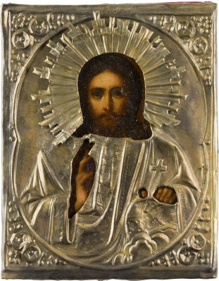 Bild KLEINE IKONE MIT CHRISTUS DEM WELTENHERRSCHER MIT OKLAD