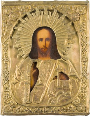Picture KLEINE IKONE MIT CHRISTUS DEM WELTENHERRSCHER MIT OKLAD