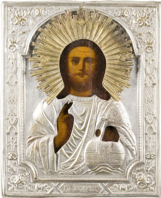 Picture KLEINE IKONE MIT CHRISTUS DEM WELTENHERRSCHER MIT OKLAD
