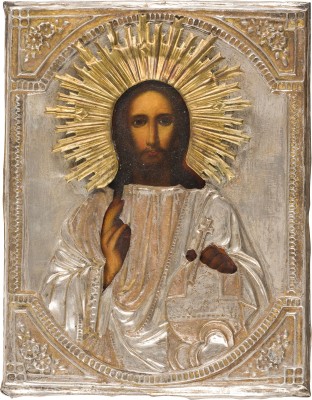 Picture KLEINE IKONE MIT CHRISTUS DEM WELTENHERRSCHER MIT OKLAD